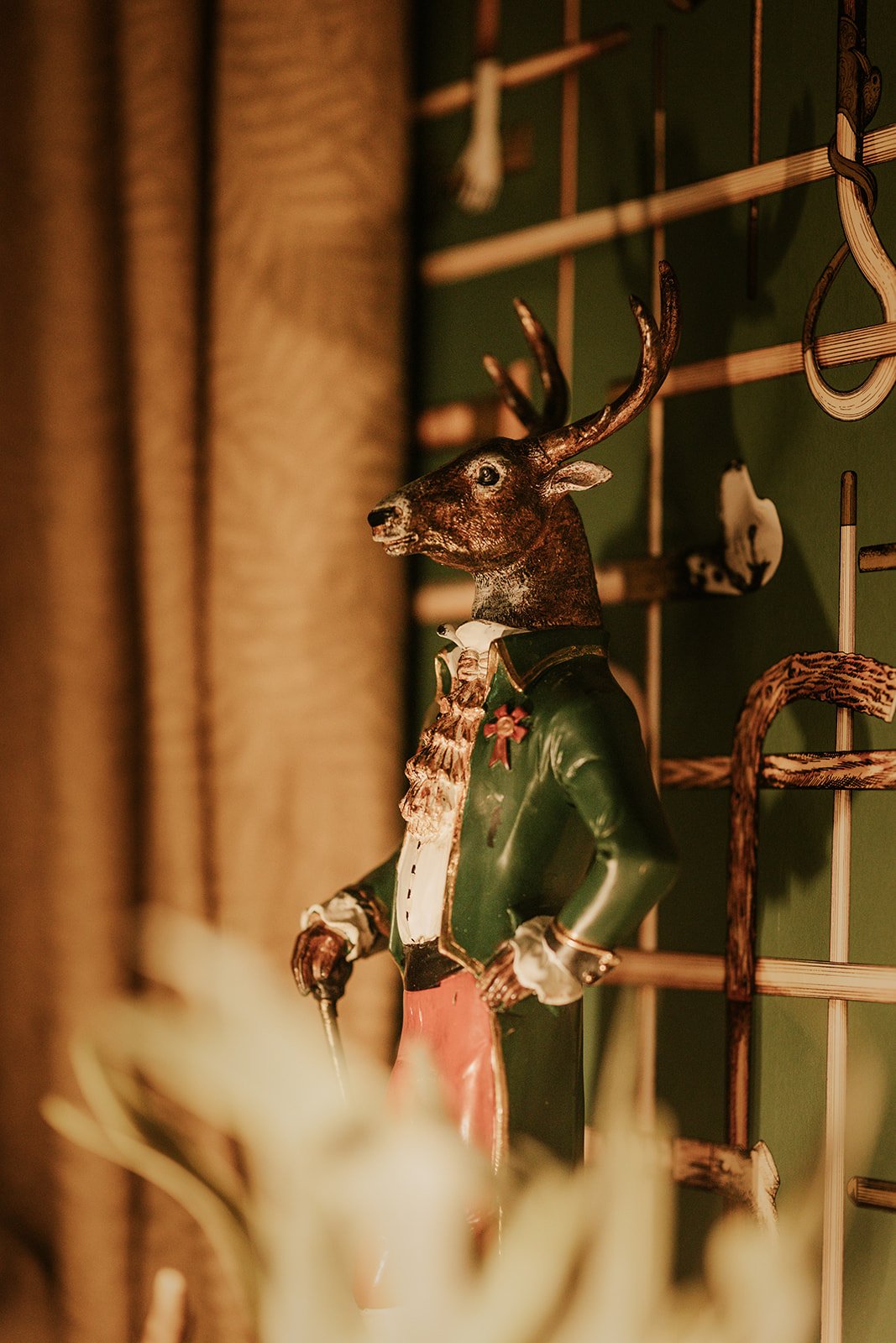 Playful deer artwork displayed inside Chateau de Looz