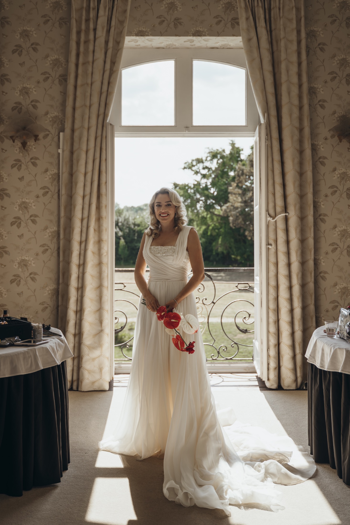 Bride preparing in a historic room at Chateau de Looz