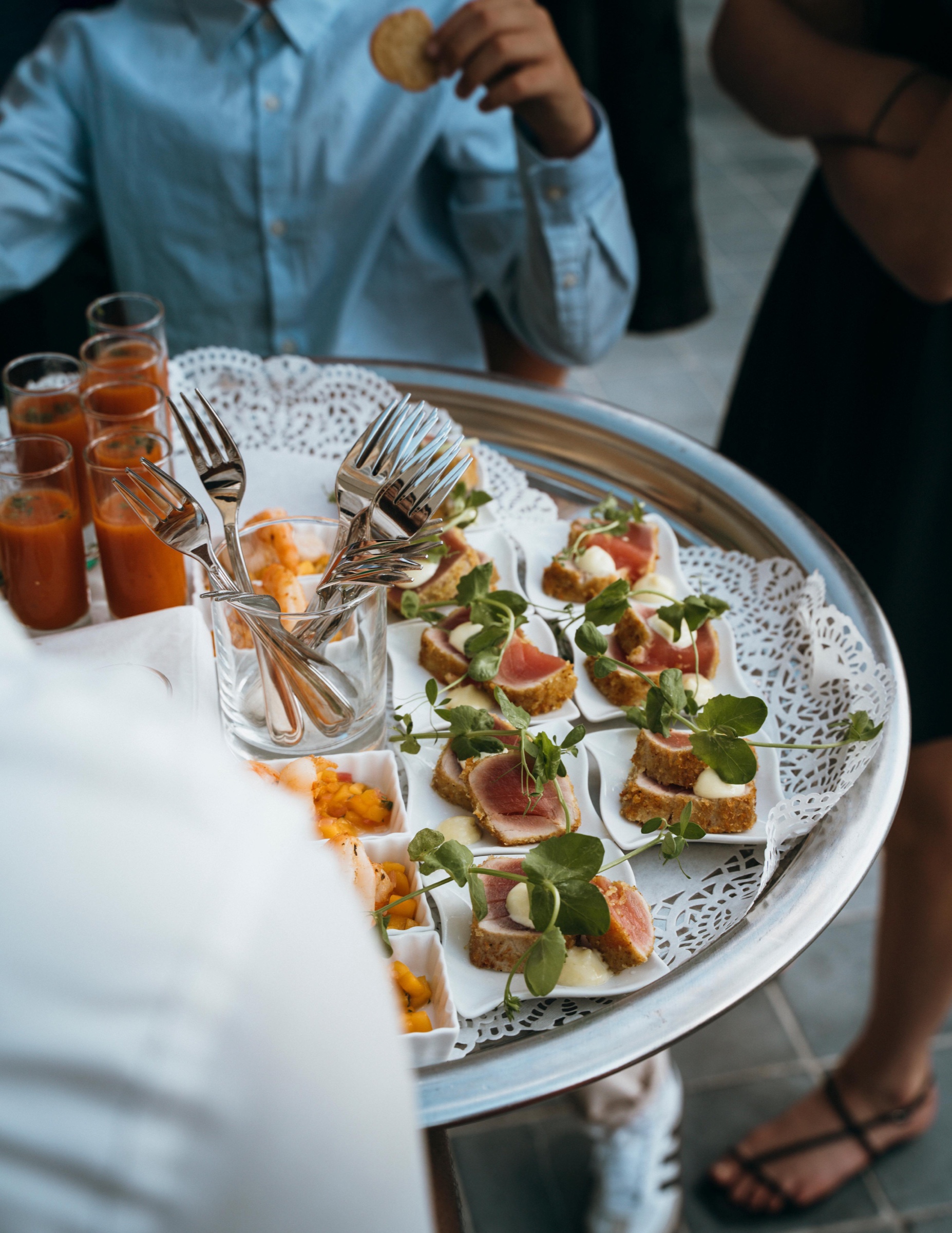 Appetizers being served at Château de Looz